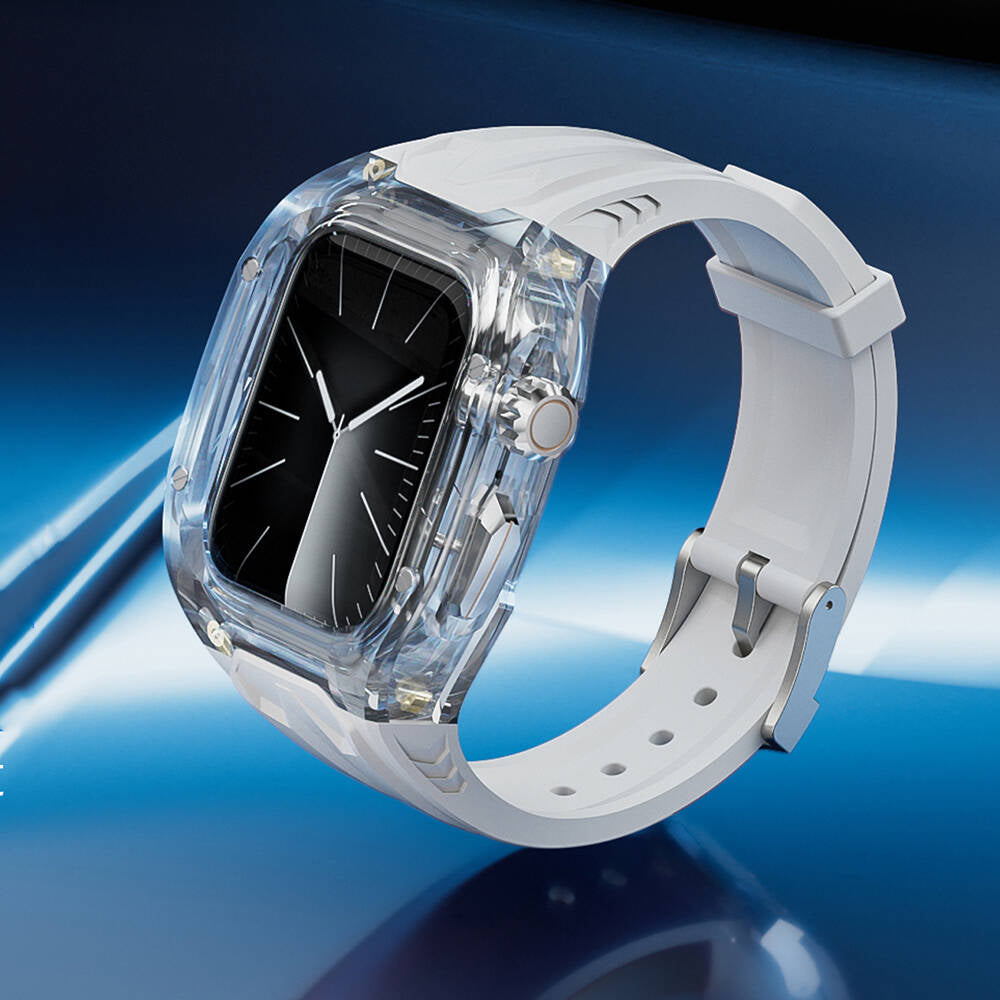 Wiwu Wi-WB013 Rambo Serisi Apple Watch 42/44/45mm Uyumlu 2in1 Şeffaf PC Kasa Koruyuculu Kauçuk Kordon Wiwu Wi-WB013 Rambo Serisi Apple Watch 42/44/45mm Uyumlu 2in1 Şeffaf PC Kasa Koruyuculu Kauçuk Kordon